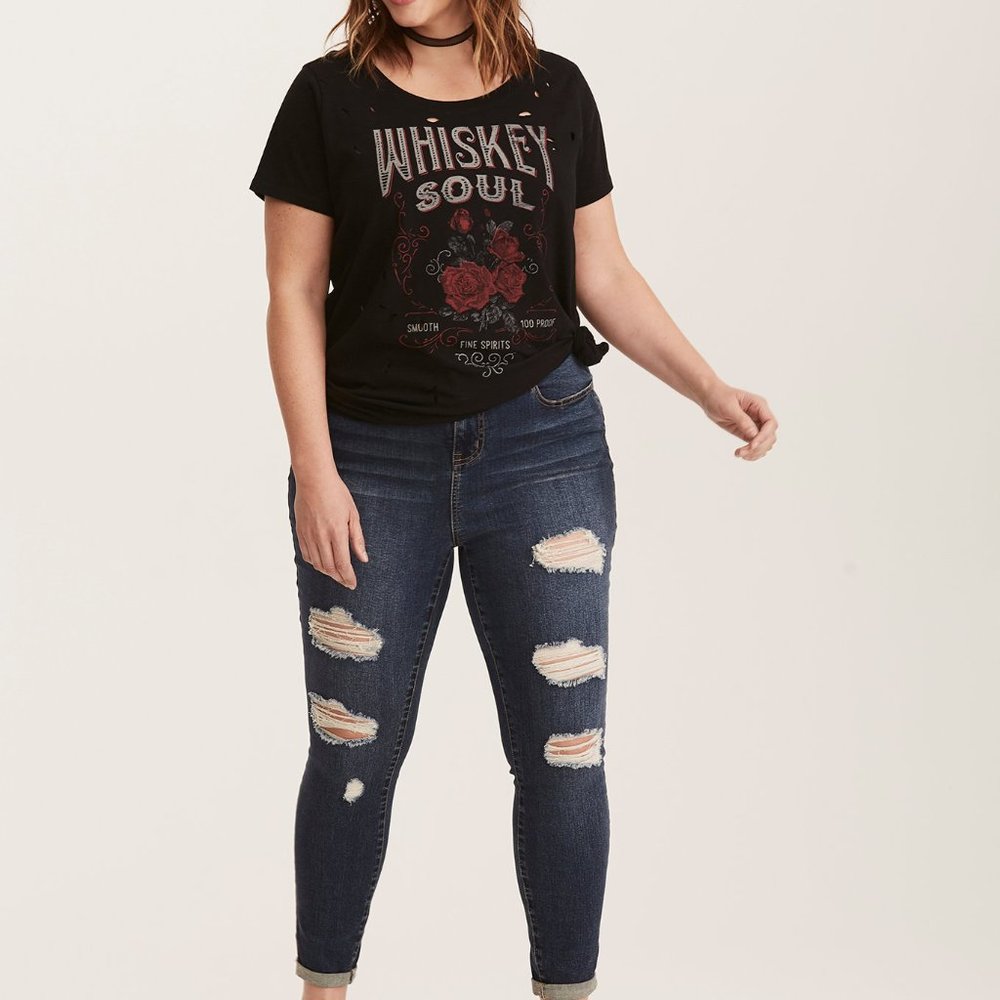 Torrid Whiskey Soul Destructed Ripped Tee NWT 3X - Picture 2 of 5